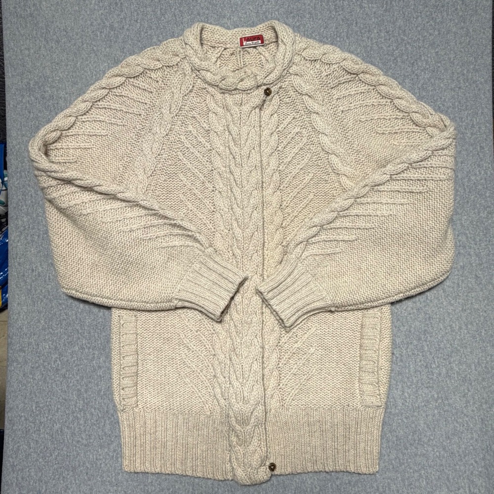 Laura Biagiotti L'aura Vintage Cable Knit Cardigan Sweater Beige Womens Medium